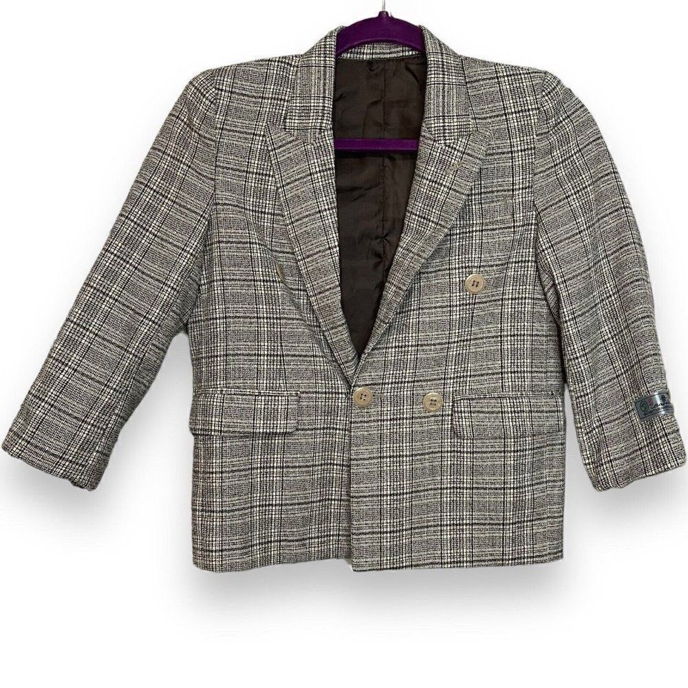 Bafabas Blazer Jacket Boys Large Black Plaid Double Breasted Preppy Academia